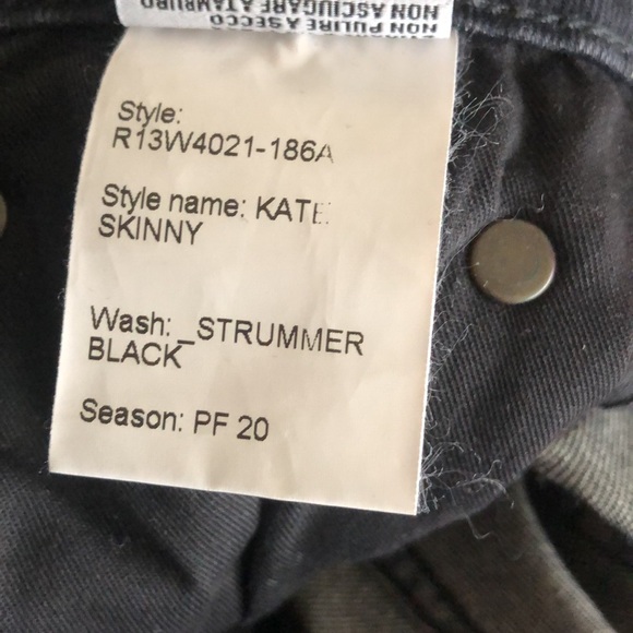 R13 Kate Skinny Jean in Strumblack PF20 Size24/xxs - Picture 8 of 9
